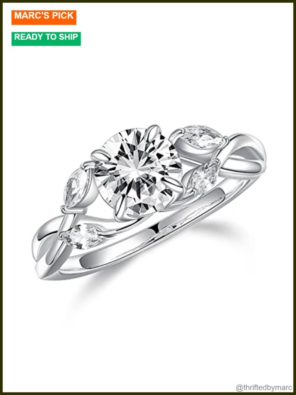 Moissanite Engagement Ring 1.2ct Round 925 Sterling Silver 14K White Gold